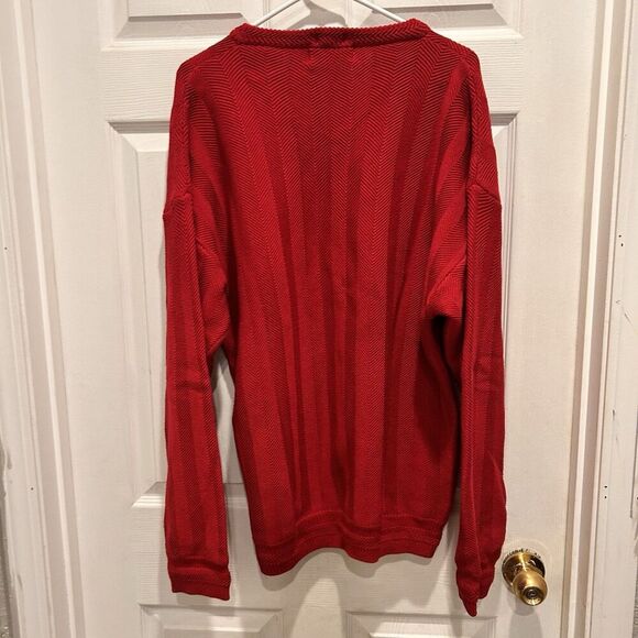 VINTAGE Ralph Lauren Chaps Sweater Mens XL Red Herringbone Hand Framed - Picture 5 of 8